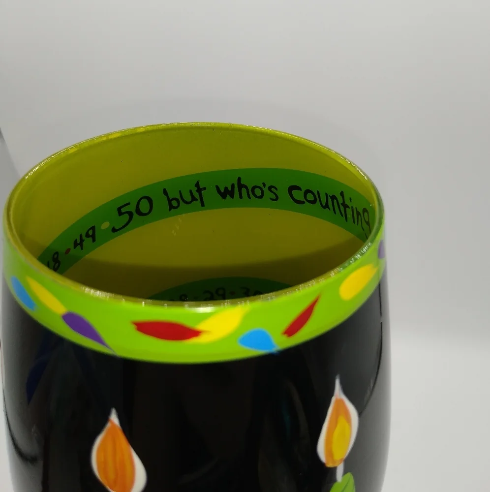 Lolita 50 and Fabulous Happy Birthday Hand Painted Recipe Wine Glass Goblet